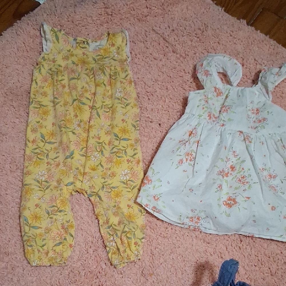 Yellow Floral Girls' Romper - White Floral Dress With A Button Up Back